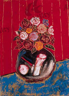 登録作品の赤き家のバラのある風景