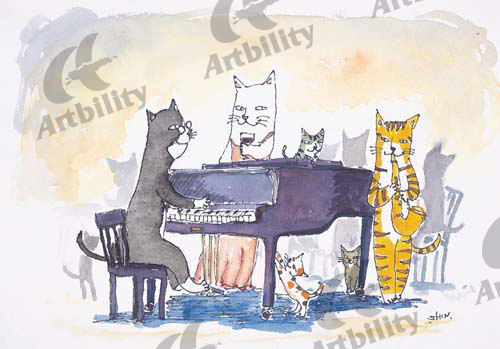 登録作品のピアノバーのネコたち
