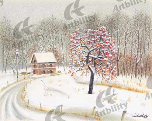 アートビリティ 残り柿と雪景色
