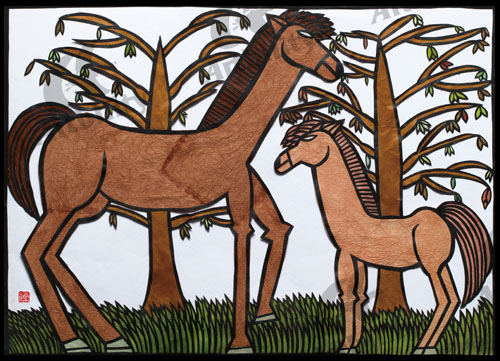 登録作品の草原の馬の親子